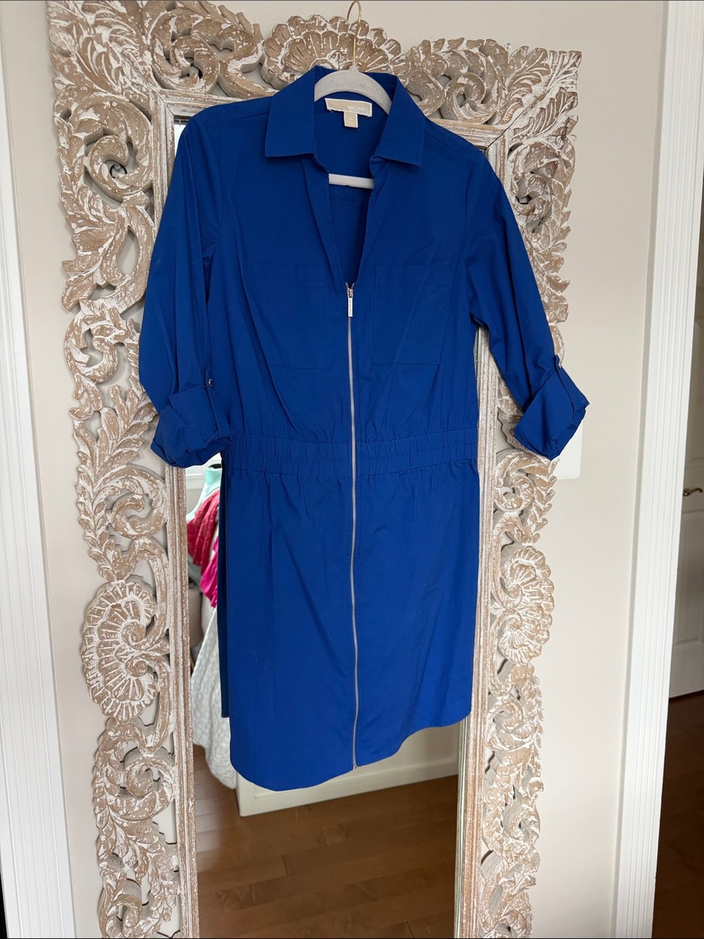 MICHAEL Michael Kors Cobalt Blue Zip-Front Mini Shirt Dress
